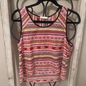 Lush Hi Low Red Pink Multicolored‎ Patterned Sleeveless Tank Top Size Medium